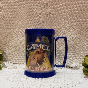 Joe Camel Mug, 75th Anniversary Cup, Blue Plastic CAMEL Cigarette Handled  Mug, Reynolds Tobacco, Bar Barware, Tobacciana, T.V. Movie Prop