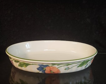 Villeroy & Boch,  Amapola Pattern, 14" OVAL Baker, 2 Quarts, Made in West Germany, Orange and Blue Poppy Floral Pattern, Excellent Condition