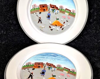 Villeroy & Boch, Country Yard, Diseño NAIF, Plato llano de 26 cm, 36 USD c/u, Rustic Folk, Luxemburgo, Alemania, Estado PERFECTO