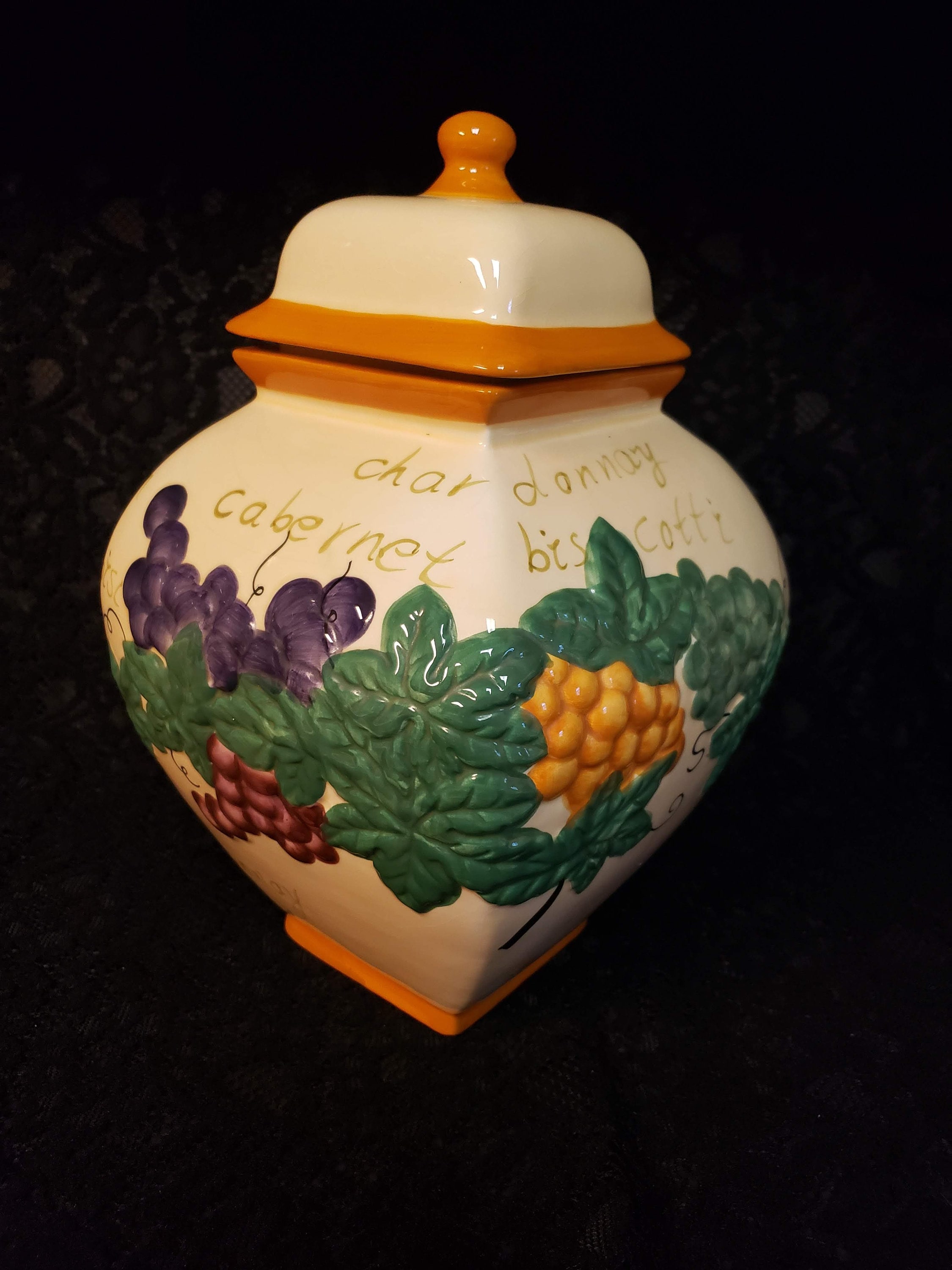 Vintage Hand Painted Biscotti Cookie Jar with Lid for Nonni's Biscotti