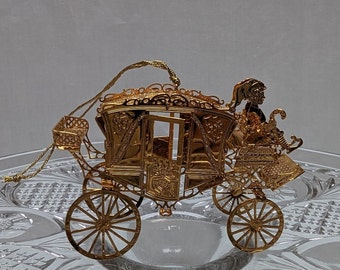 Vintage DANBURY Mint, 23K Gold CHRISTMAS COACH with Elf, Ornament, 3-Dimensional, Dated 2003, Christmas Gift, Perfect Condition