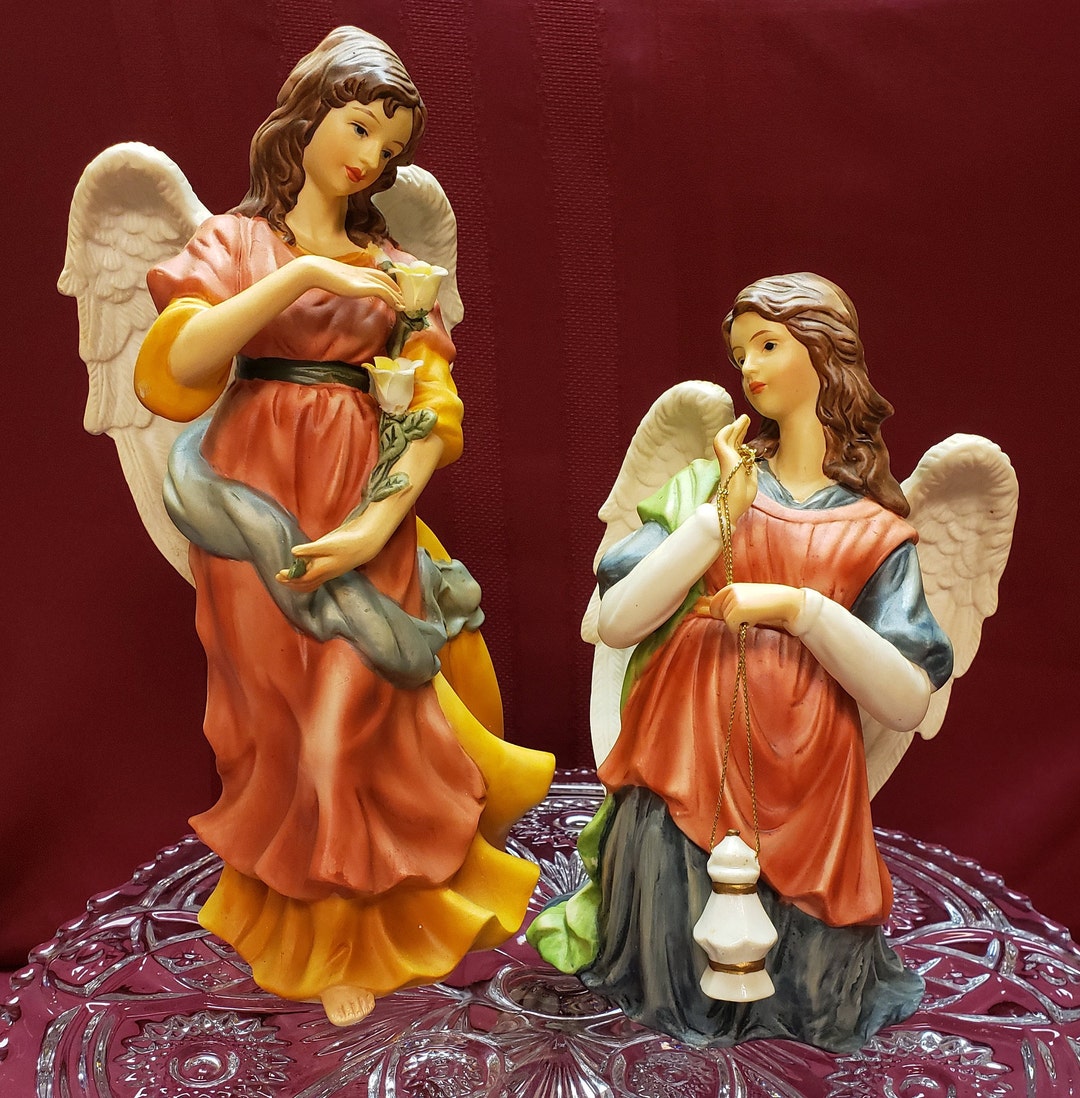 LARGE Porcelain ANGELS, Set of 2, 10 Tall, Collectible Hand Painted Porcelain Angels, White Wings, Victorian Look, Vintage Christmas, Decor - Etsy LARGE Porcelain ANGELS, Set of 2, 10 Tall, Collectible Hand Painted Porcelain Angels, White Wings, Victorian Look, Vintage Christmas, Decor - Etsy