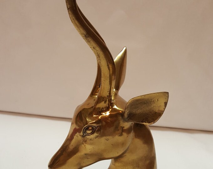 Vintage BRASS Animal Head African Gazelle Deer Bookend Etsy