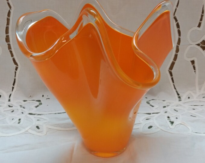 ART GLASS Vase Flaming Orange Handkerchief Vase Screams Etsy