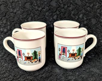 Tazas Villeroy & Boch Naif, Escena Invernal, Taza Árbol de Navidad, Luxemburgo, Alemania, 9 unidades disponibles, 18 USD cada una