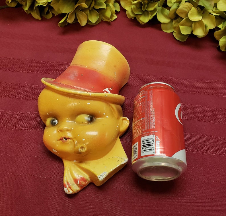 Chalkware String Holder 1940s Jaunty Man Top Hat Pipe Red Etsy