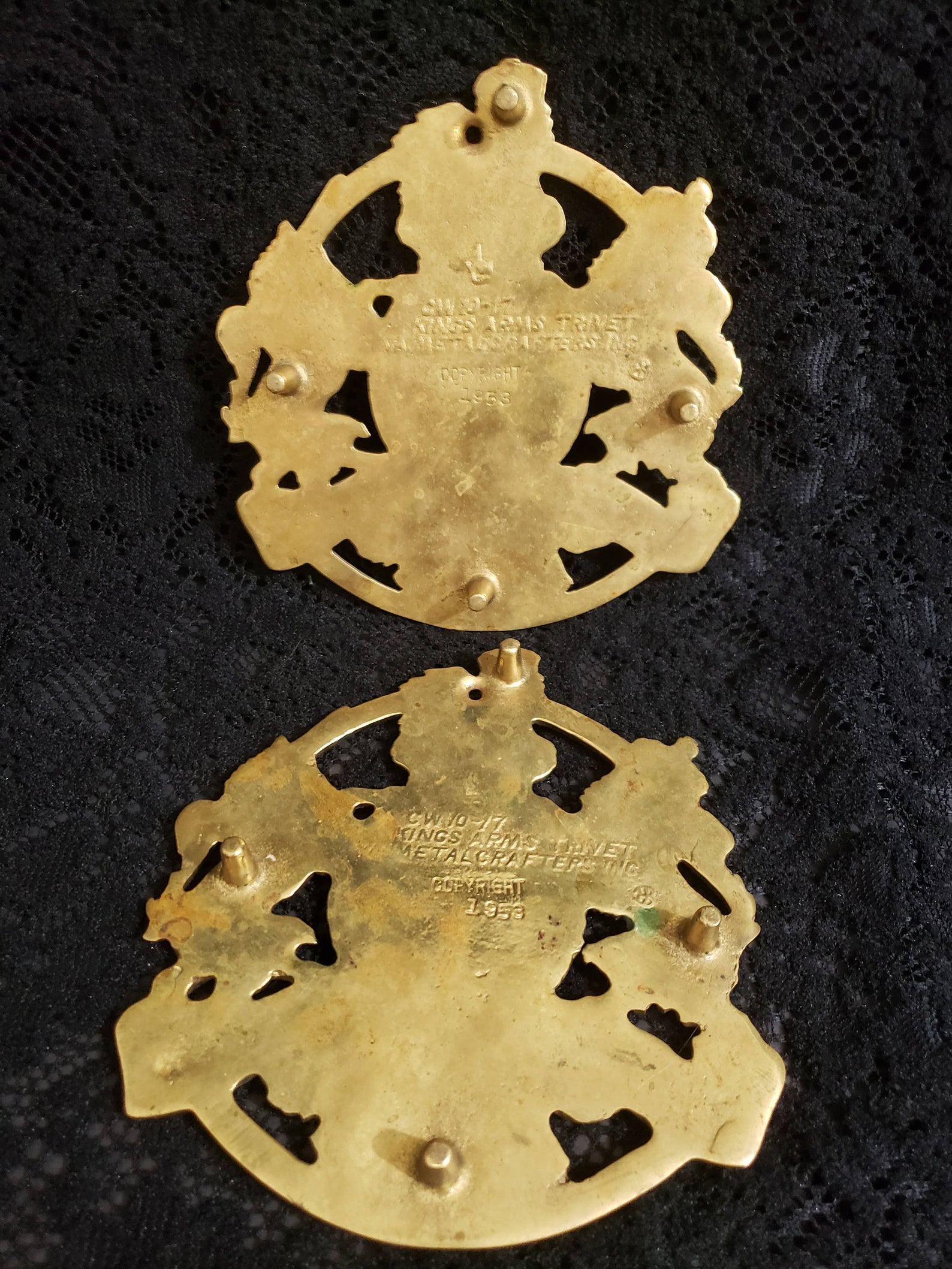 1953 Kings Arms BRASS Trivets UK Coat of Arms VA Etsy