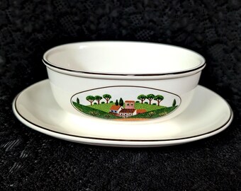 Villeroy & Boch NAIF Farmland Pattern, Salsera con plato base, Nueva, sin usar, Arte popular, de Luxemburgo, Alemania, IMPECABLE, 2 disponibles