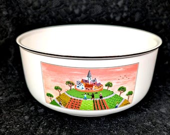 Villeroy & Boch, modelo NAIF, bol para servir/mezclar extragrande de 23 cm (9 pulgadas), nuevo, arte popular, escena rural de una granja, de Luxemburgo, Alemania, en perfecto estado.