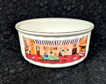 Patrón Villeroy & Boch NAIF, Tazón de soufflé de 7", 1,5 cuartos, NOS, Arte popular, Por diseño Fireside, Granja rural, Luxemburgo Alemania, Condición MINT