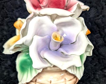 Arreglo floral grande de porcelana Capodimonte, hecho en Italia, decoración del hogar
