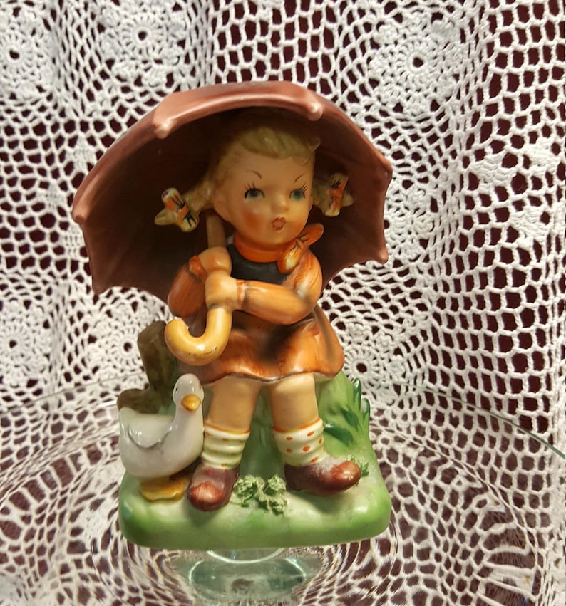 Carved Wood Hummellike Girl & Umbrella Figurine Black Forest Etsy