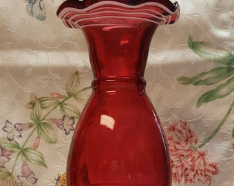 Artisan Handblown Vase, Margie's Garden, Hand Blown Glass, Westlake CA, Red White Cranberry, Creative Artisans,  Home Decor, TV Movie  Prop