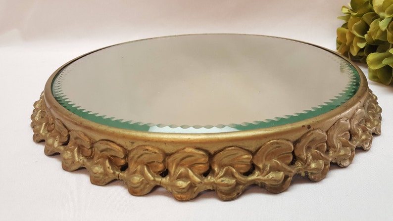 Victorian Mirrored Cake Plate Fl Pattern Cast Metal Base Beveled Mirror 12 Wedding Footed Vanity Plateau Tv Prop