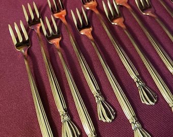 ALEXIS Stainless Flatware by Oneida, Cocktail Forks, Pickle Forks, 6 Available, Highly Desirable, Glossy Ribbon Bowtie Pattern, PERFECT