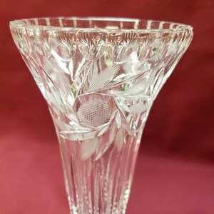GORGEOUS Crystal Trumpet Vase, Lovely Pattern, American Brilliant, Mint Condition, Vintage Home Office Decor, Floral Clear, TV Movie Prop