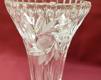 American Brilliant Crystal Trumpet Vase, Floral Pattern