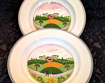 Cuencos Villeroy & Boch, diseño NAIF, cazador y perro, cuenco para sopa de 8,5 pulgadas con borde abombado, 30 USD cada uno, 2 unidades, Luxemburgo, Alemania