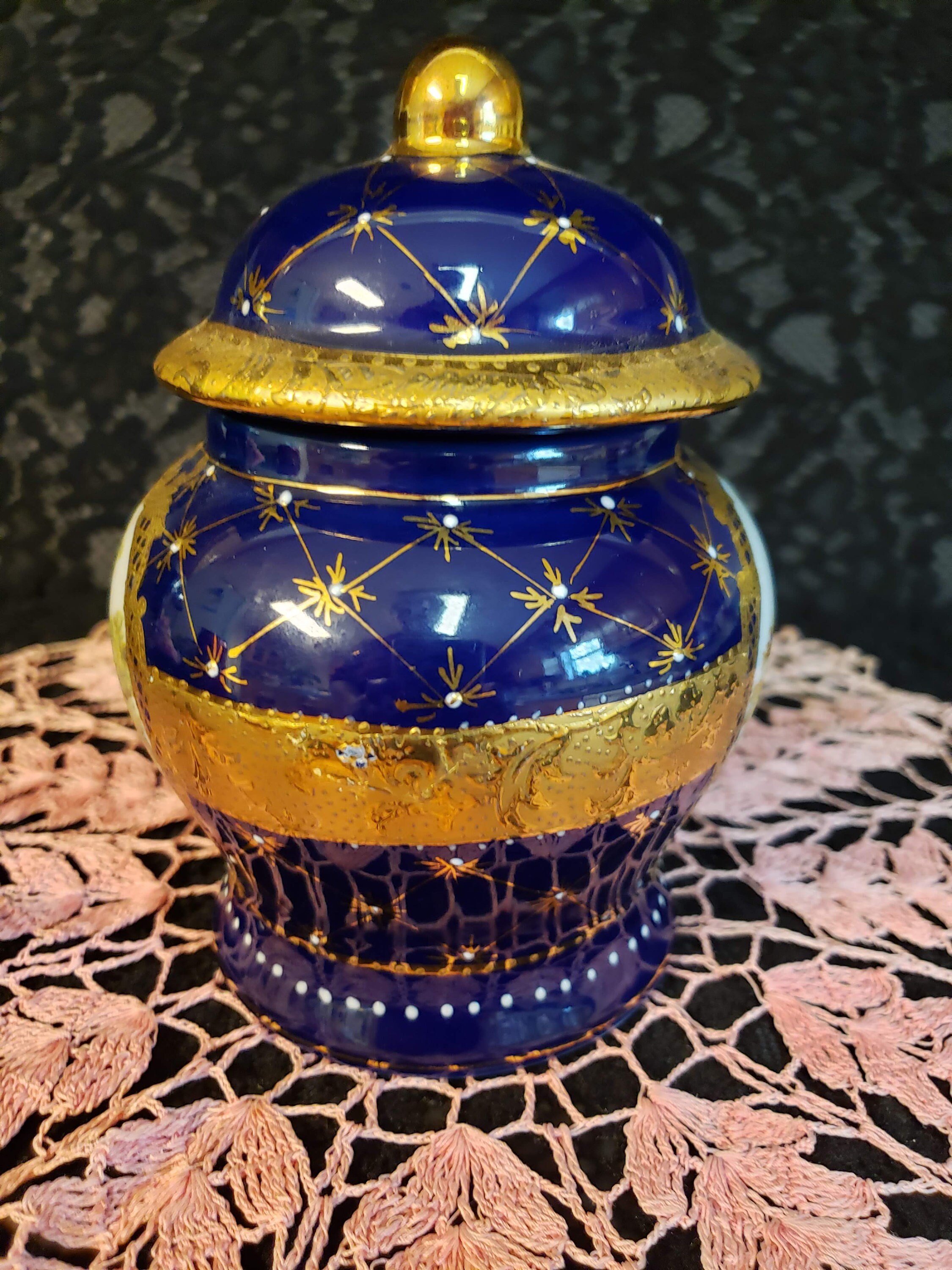 L.F. Limoges Porcelana Tarro de jengibre azul cobalto estilo | Etsy