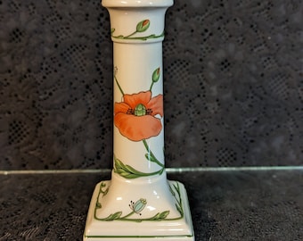 Villeroy & Boch, Amapola Pattern, 6.5" Candle Stick, in MINT CONDITION, Made in West Germany, Orange and Blue Floral Poppy