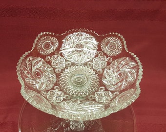 WESTMORELAND EAPG Paddle Wheel Pattern Bowl, Circa 1907, Scalloped Sawtooth Edge, Fern Wheel, Hobstar, Antique Glass, Dining Serving, Prop