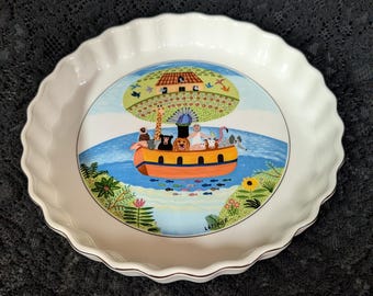Molde para quiche Villeroy & Boch modelo NAIF, Arca de Noé, 23,5 cm, arte popular, animales en barco, océano, Luxemburgo, Alemania, EXCELENTE estado