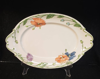 Villeroy & Boch,  Amapola Pattern, Large Vintage 17" SERVING PLATTER, Made in West Germany, Orange and Blue Poppy Floral, MINT Condition