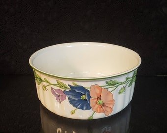 RARE Villeroy & Boch,  Amapola Pattern, 8.75" Souffle Baking Dish, 2 Qts, Made in West Germany, Orange and Blue Poppy Floral Pattern, MINT!