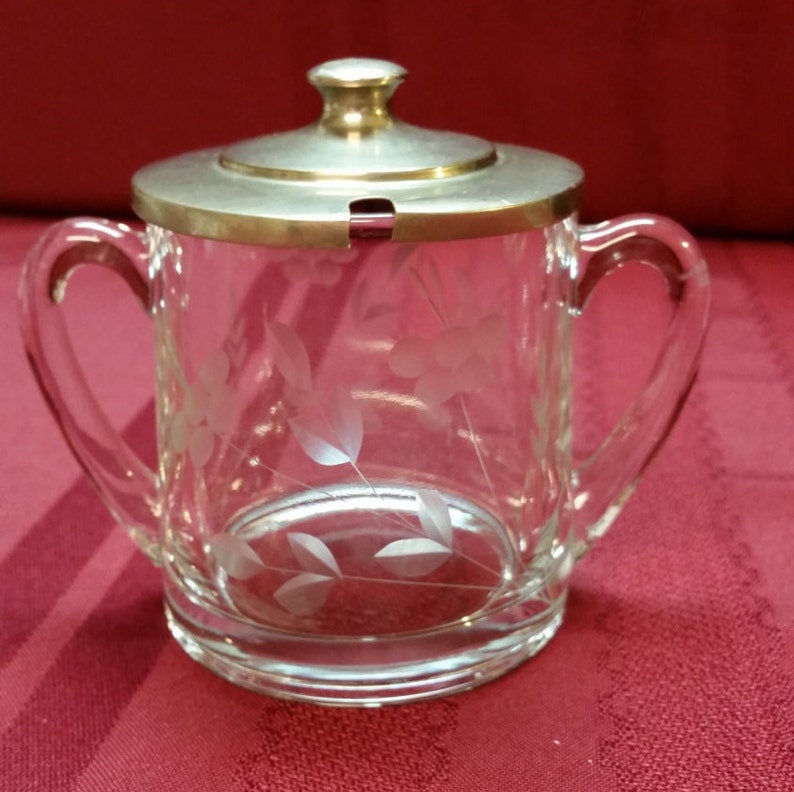 Etched Glass Sugar Bowl or Jam Jar Delicate Floral Pattern Etsy