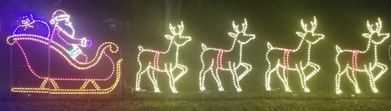 Large Merry Christmas Santa In Sleigh W 4 Reindeer Outdoor Etsy