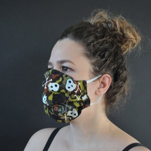 Three Layer Face Mask Washable Reusable Face Cover Ear Loop Camo Skulls