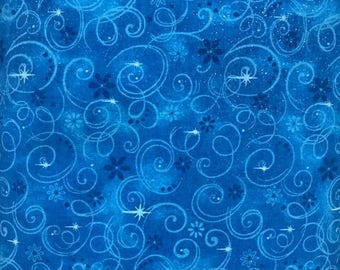 Sparkle Enchantment Blue Swirl fabric with glitter