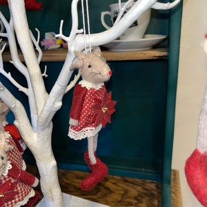 Christmas hanging felt mice with legs red bow