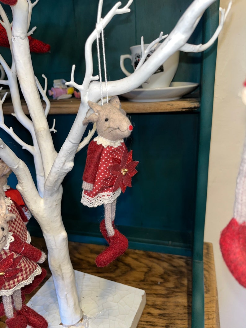 Christmas hanging felt mice with legs red bow