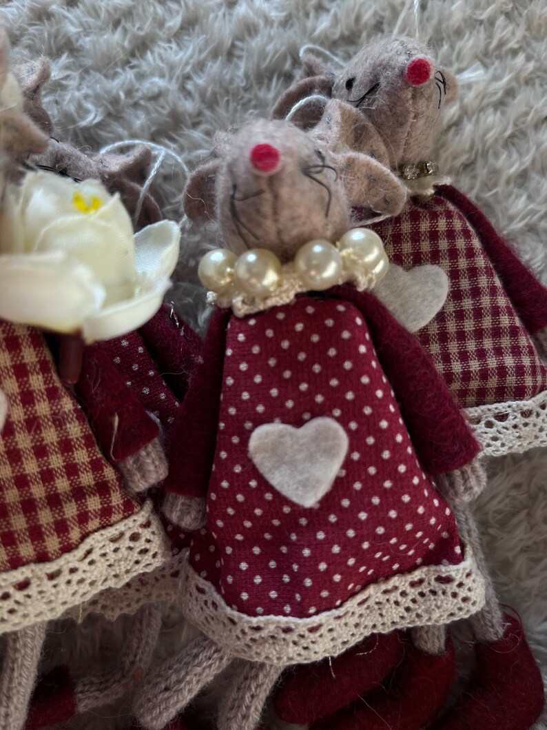 Christmas hanging felt mice with legs pearl choker