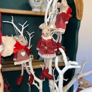 Christmas hanging felt mice with legs red Christmas flower