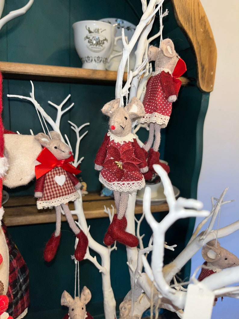 Christmas hanging felt mice with legs red Christmas flower