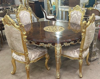 5 Piece Romantic Dining Room Set French Style Vintage dinning room Rococo Table with 4 chairs Interior design Furniture