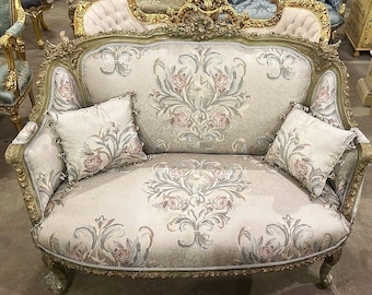 French Vintage Tan Beige Sofa French Settee  Baroque Furniture Rococo 24k gold New padding Interior Design Vintage