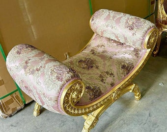 French Small Settee Bench Vintage Gold Leaf Frame Vintage furniture Vintage french bench Furniture Chair