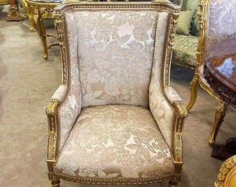 French Chair Antique White Vintage Chair New Upholstery Damask Fabric Furniture Baroque Rococo Interior Design Vintage Furniture
