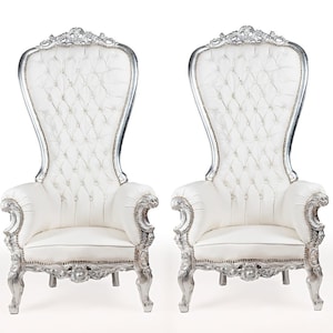 Silver Throne Chair White Leather Chair 2 Available French Tufted Chair Throne Chair Tufted Silver Frame Throne Chair Rococo Interior Design