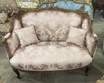 French Vintage Pink Sofa French Settee  Baroque Furniture Rococo 24k gold New padding Interior Design Vintage