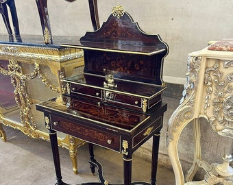 Office Desk Table with Gold Details French Style Rococo Style Baroque Style Antique Furniture Gold Leaf