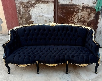 Baroque Throne Sofa Baroque Furniture Rococo Black Sofa Tufted Velvet Tufted Black Lacquer Frame Interior Design Sofa Vintage Furniture