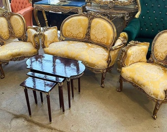 French Style Yellow Settee and Arm Chair *3 Piece Set Available* Vintage furniture Victorian furniture Rococo French Interior Design Baroque