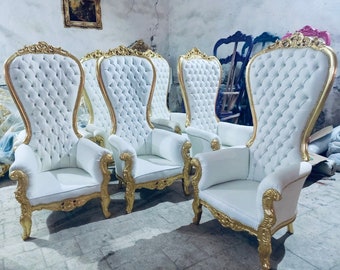 White Throne Chair White Leather Chair *2 LEFT* French Chair Throne White Leather Chair Tufted Gold Throne Chair Rococo Vintage Chair