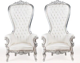 Silver Throne Chair White Leather Chair 2 Available French Tufted Chair Throne Chair Tufted Silver Frame Throne Chair Rococo Interior Design