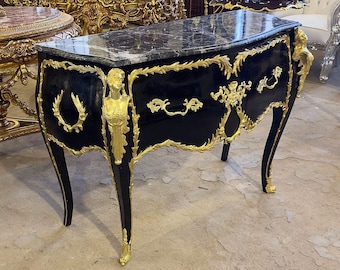 French Black Commode Louis XV Style Furniture Vintage Commodes Gold Leaf