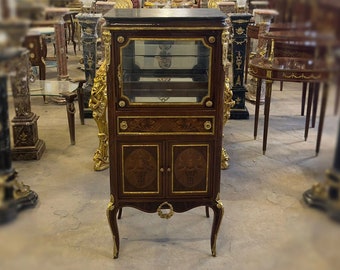French Vitrine Gold Antique French Louis XVI Style  French Cabinet French Curio Antique Curio
